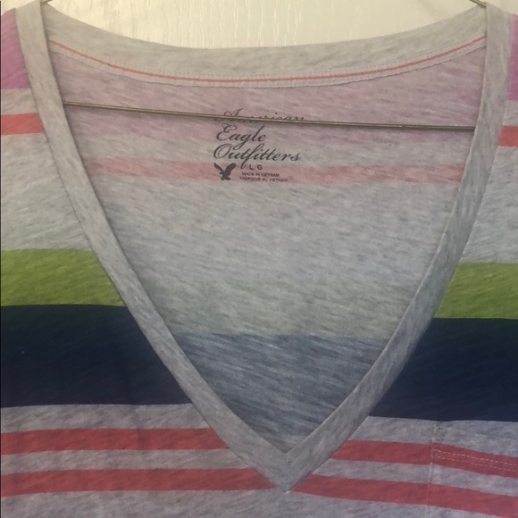 V-Neck multi-colored striped T-Shirt - Picture 2 of 4